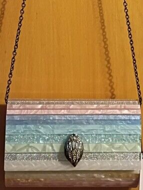 NWT Kurt Geiger Silver Crystal Feather Hook with Pink and Blue Accents